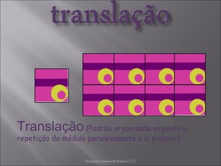 Professora Sandra Bolinhas-E.V.T Translação  (Padrão organizado segundo a repetição do módulo paralelamente a si próprio). 