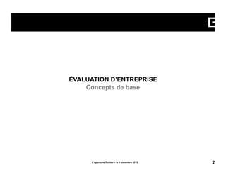 ÉVALUATION D’ENTREPRISE
Concepts de base
L’approche Richter – le 6 novembre 2015 2
 