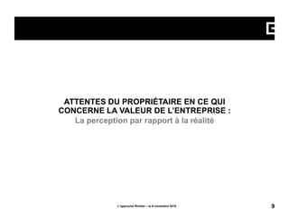 ATTENTES DU PROPRIÉTAIRE EN CE QUI
CONCERNE LA VALEUR DE L’ENTREPRISE :
La perception par rapport à la réalité
L’approche Richter – le 6 novembre 2015 9
 
