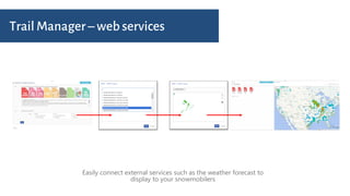 Trail Manager – web services
Easily connect external services such as the weather forecast to
display to your snowmobilers
 