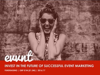 August 2014	
INVEST IN THE FUTURE OF SUCCESSFUL EVENT MARKETING
FUNDRAISING | GBP £1M (£1.3M) | 2016/17
evvnt
 