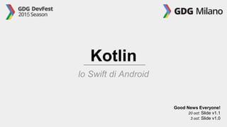 Kotlin
lo Swift di Android
Good News Everyone!
20 oct: Slide v1.1
3 oct: Slide v1.0
 