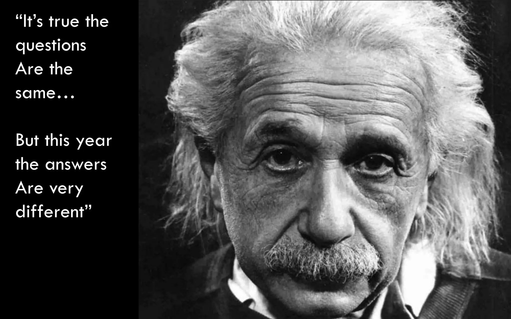 “It’s true the
questions
Are the
same…

But this year
the answers
Are very
different”
 