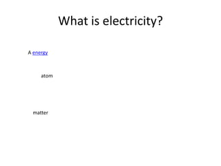 What is electricity?

A energy



     atom




 matter
 