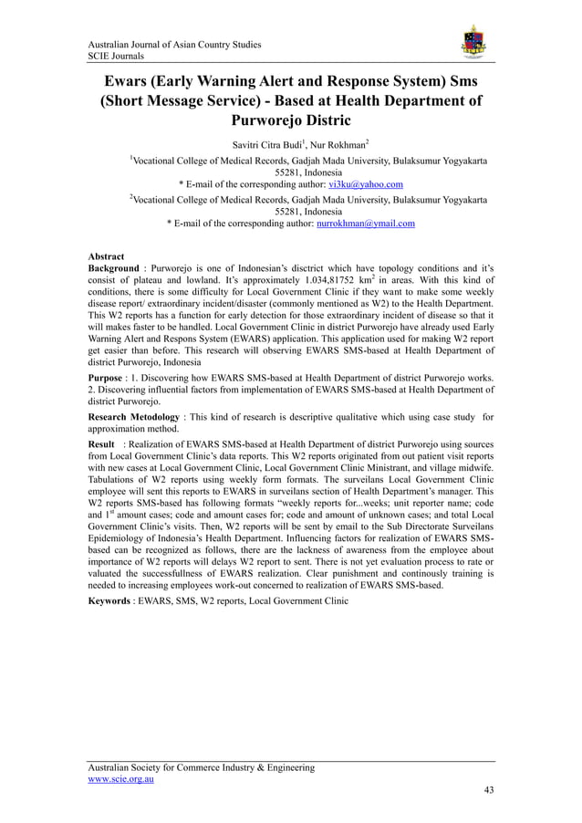 Ewars (early warning alert and response system) sms (short message