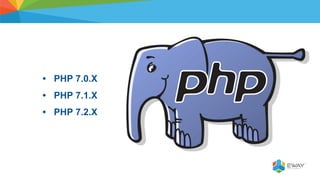 • PHP 7.0.X
• PHP 7.1.X
• PHP 7.2.X
 