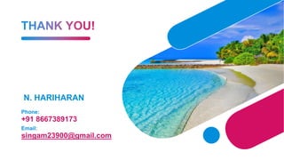 N. HARIHARAN
Phone:
+91 8667389173
Email:
singam23900@gmail.com
 