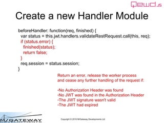 Copyright © 2016 M/Gateway Developments Ltd
Create a new Handler Module
beforeHandler: function(req, finished) {
return th...
