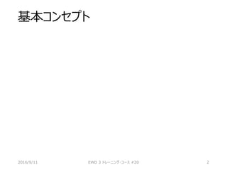 基本コンセプト
2016/9/11 EWD 3 トレーニング・コース #20 2
 