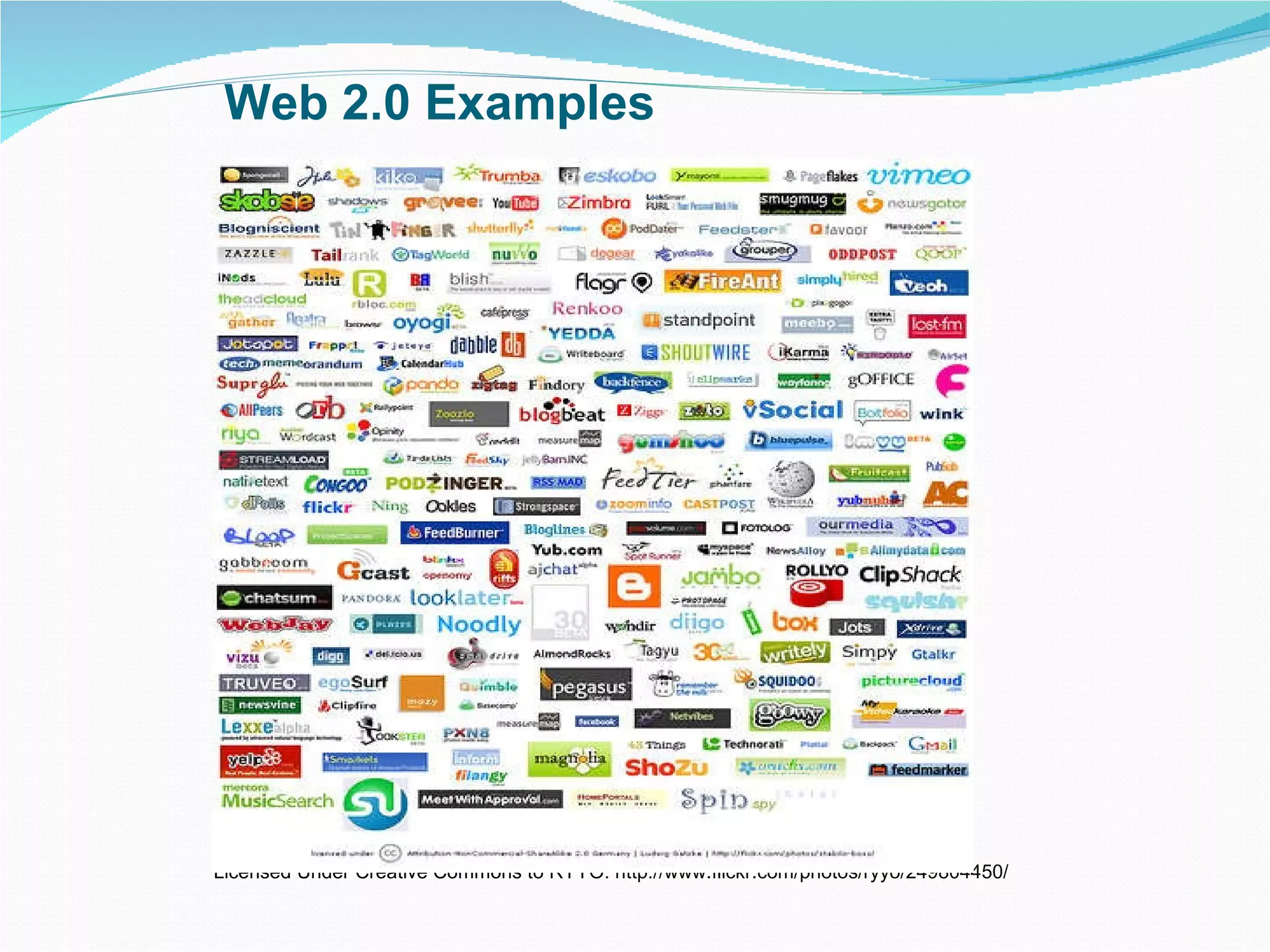 Licensed Under Creative Commons to RYYO:  http://www.flickr.com/photos/ryyo/249804450/ Web 2.0 Examples 