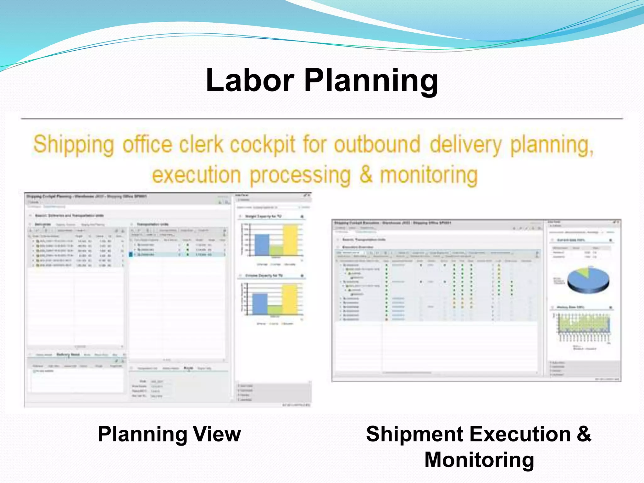 Planning View Shipment Execution &
Monitoring
Labor Planning
 
