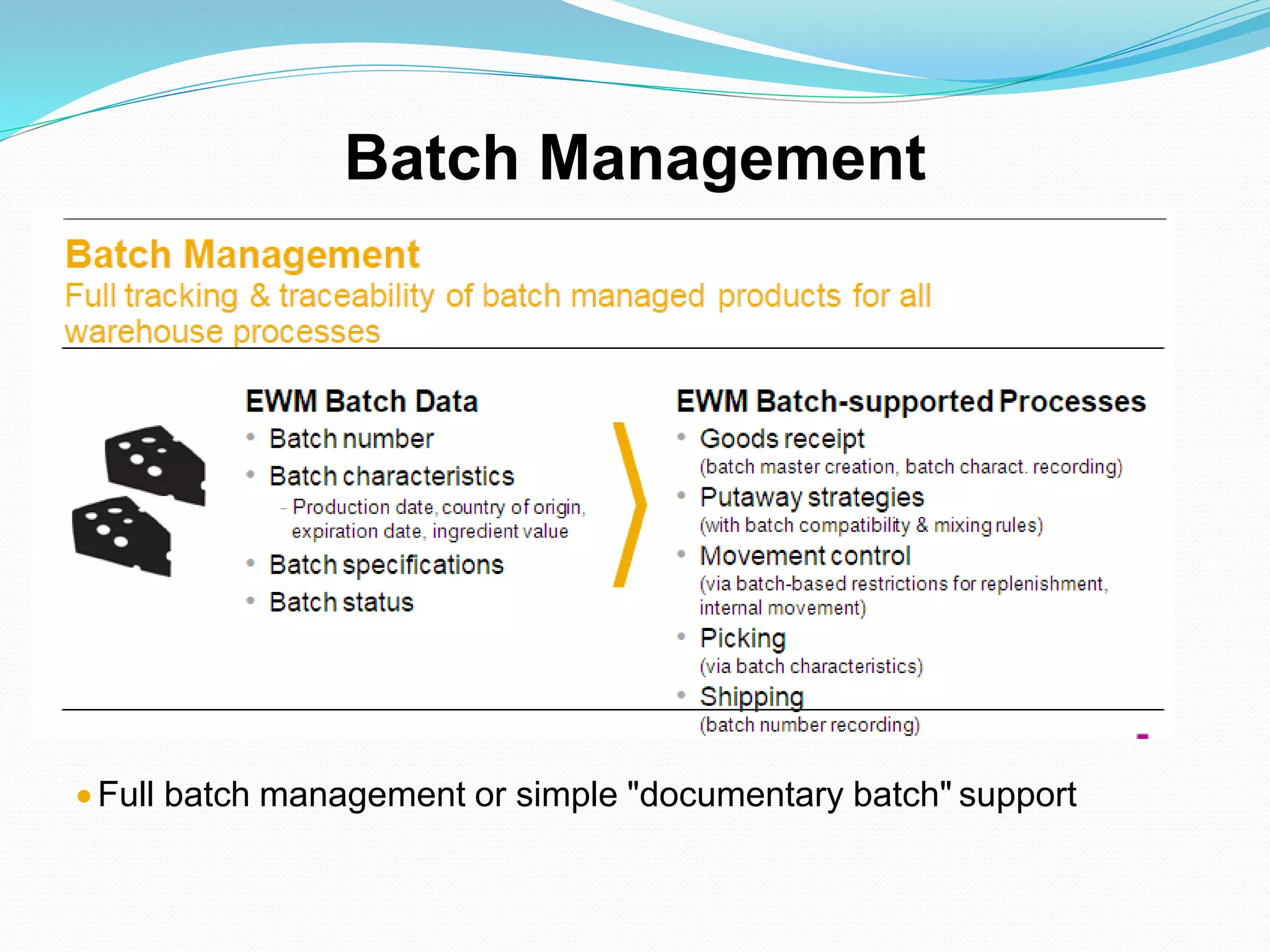  Full batch management or simple "documentary batch" support
Batch Management
 