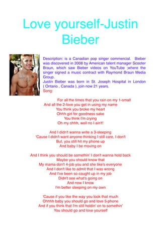 Justin Bieber - One Love Lyrics, PDF, Pop Music