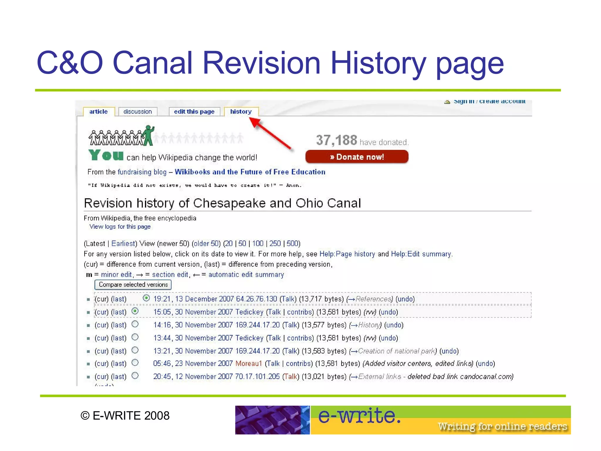 C&O Canal Revision History page 