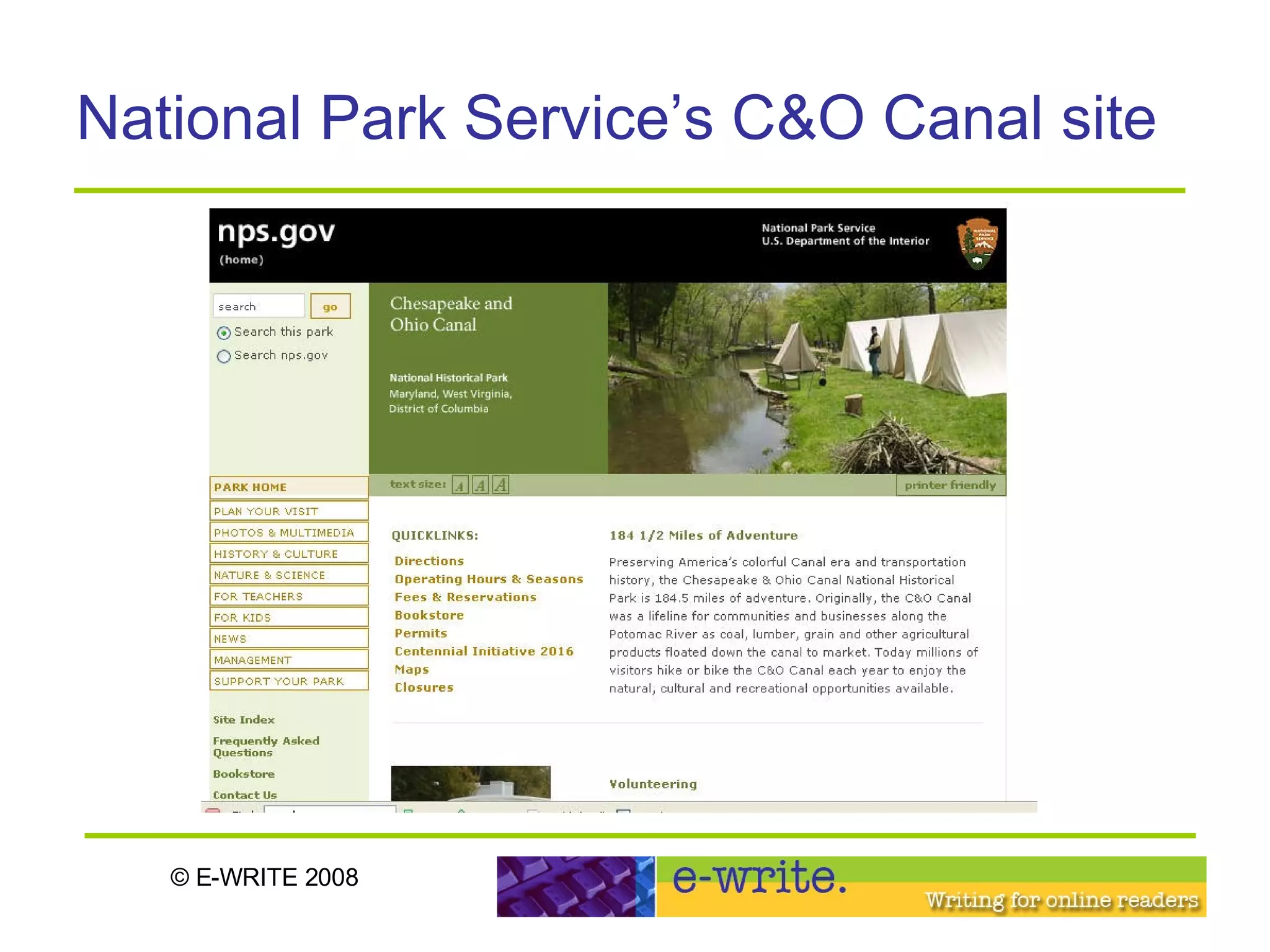 National Park Service’s C&O Canal site 