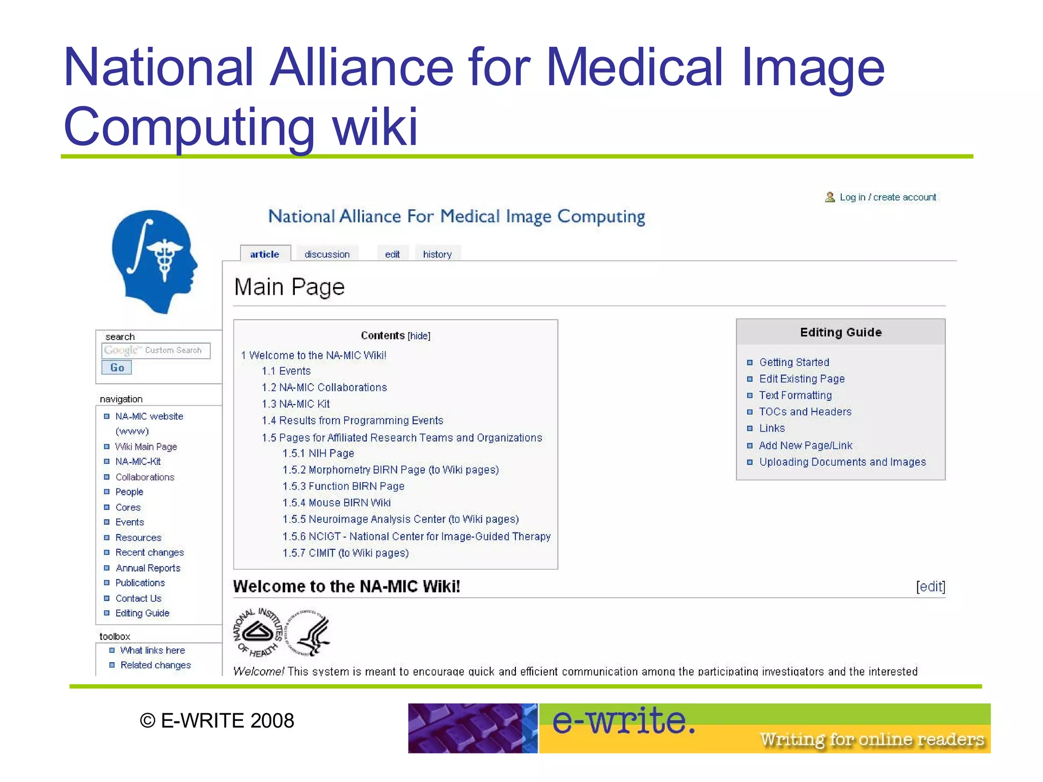 National Alliance for Medical Image Computing wiki 
