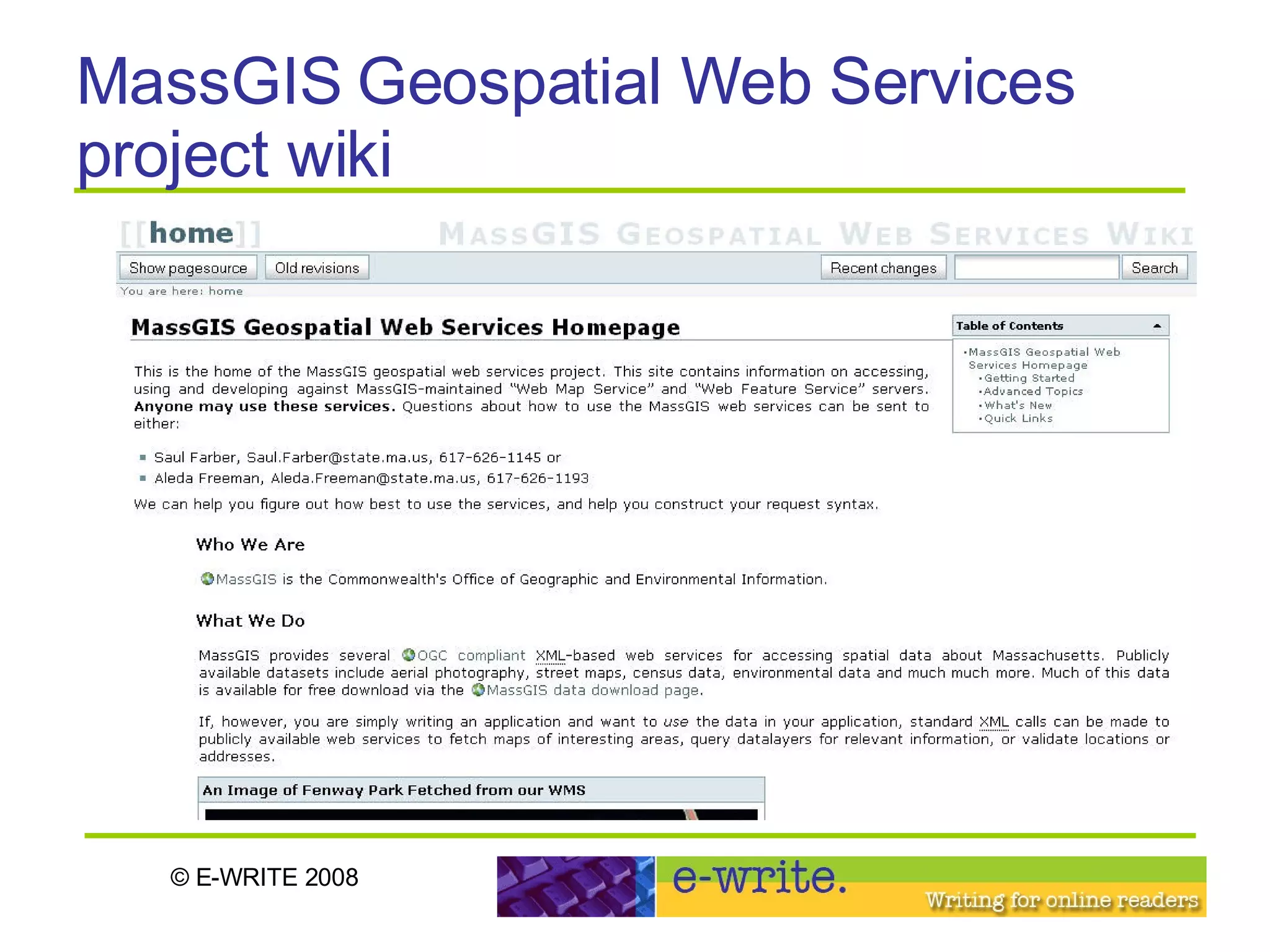 MassGIS Geospatial Web Services project wiki 