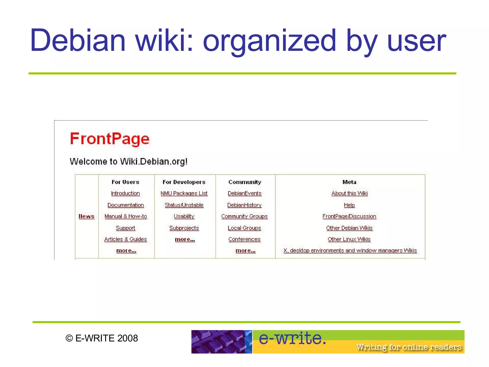 Debian wiki: organized by user 