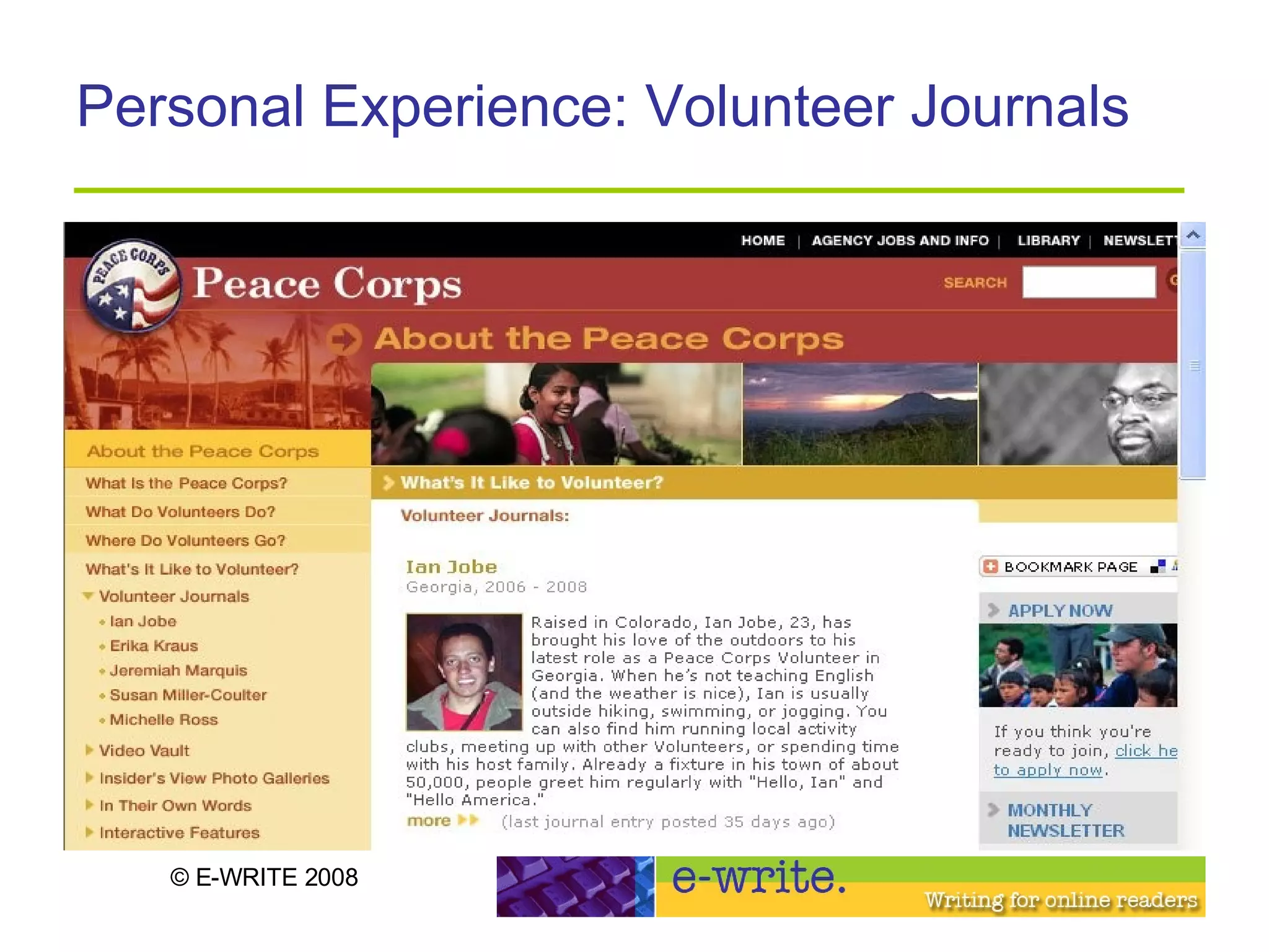 Personal Experience: Volunteer Journals 