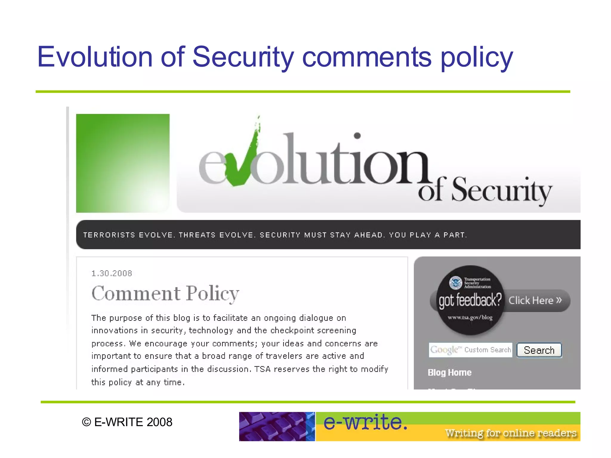 Evolution of Security comments policy 
