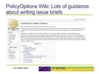 PolicyOptions Wiki: Lots of guidance about writing issue briefs 