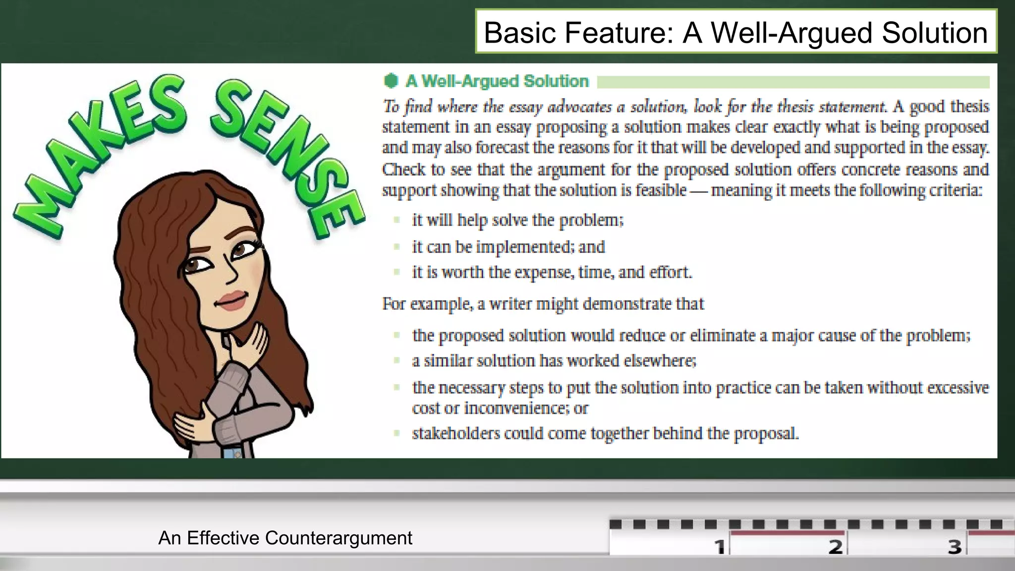 An Effective Counterargument
Basic Feature: A Well-Argued Solution
 