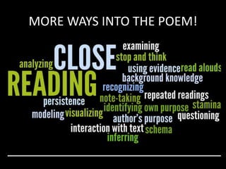 MORE WAYS INTO THE POEM!
 