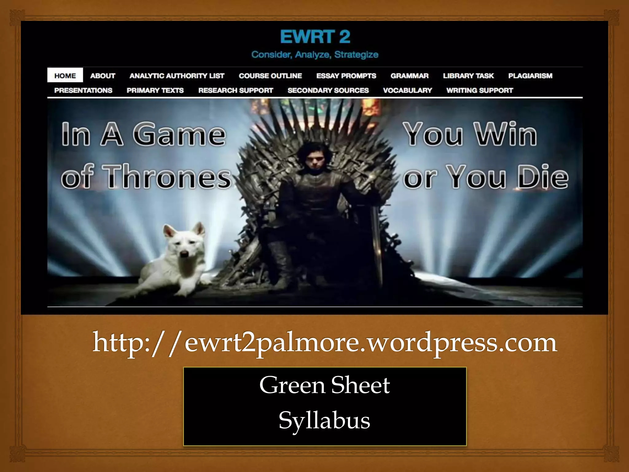 Green Sheet
Syllabus
 