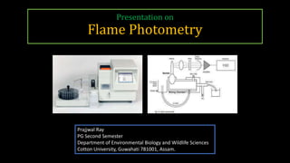 Presentation on
Flame Photometry
Prajjwal Ray
PG Second Semester
Department of Environmental Biology and Wildlife Sciences
Cotton University, Guwahati 781001, Assam.
 