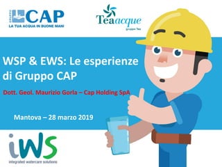 WSP & EWS: Le esperienze
di Gruppo CAP
Dott. Geol. Maurizio Gorla – Cap Holding SpA
Mantova – 28 marzo 2019
 