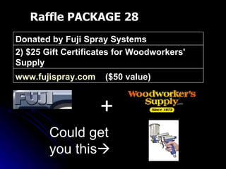 Raffle PACKAGE 28 + Could get you this  www.fujispray.com   ($50 value) 2) $25 Gift Certificates for Woodworkers' Supply Donated by Fuji Spray Systems 