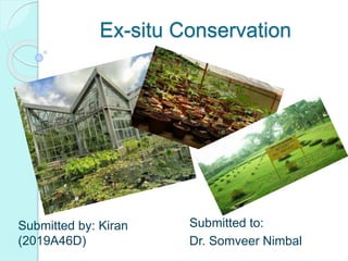 Ex-situ Conservation
Submitted by: Kiran
(2019A46D)
Submitted to:
Dr. Somveer Nimbal
 