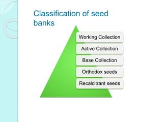 Working Collection
Active Collection
Base Collection
Orthodox seeds
Recalcitrant seeds
Classification of seed
banks
 