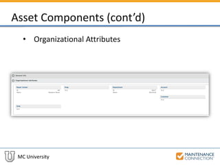 MC University
Asset Components (cont’d)
• Organizational Attributes
 