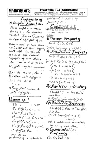 MathCity.org
Merging man and maths
Exercise 1.2 (Solutions)
Textbook of Algebra anTextbook of Algebra anTextbook of Algebra anTextbook of Algebra and Trigonometry for Class XId Trigonometry for Class XId Trigonometry for Class XId Trigonometry for Class XI
Available online at http://www.MathCity.org , Version: 1.0.0
 