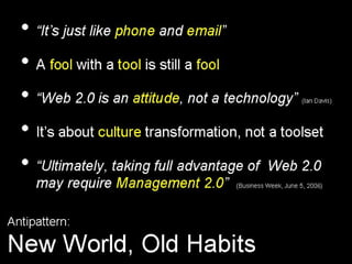 Enterprise 2.0 Anti-Patterns, ROI and Metrics