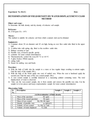 Ex 6 c field density by clod method | DOC