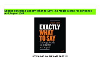 DOWNLOAD ON THE LAST PAGE !!!!
Download direct Exactly What to Say: The Magic Words for Influence and Impact Don't hesitate Click https://fubbookslocalcenter.blogspot.co.uk/?book=B077ZDX69T Often the decision between a customer choosing you over someone like you is your ability to know exactly what to say, when to say it, and how to make it count. Phil M. Jones has trained more than two million people across five continents and over fifty countries in the lost art of spoken communication. In Exactly What to Say, he delivers the tactics you need to get more of what you want.Best-selling author and multiple award-winner Phil M. Jones is highly regarded as one of the world's leading sales trainers. He has trained more than two million people across five continents and fifty-six countries and coached some of the biggest global brands in the lost art of spoken communication. In 2013 he won the British Excellence in Sales and Marketing Award for Sales Trainer of the Year, the youngest-ever recipient of that honor. He has also written a series of best-selling books and developed a number of online training courses that have enrolled tens of thousands of members around the world. Phil divides his time between London and New York. Download Online PDF Exactly What to Say: The Magic Words for Influence and Impact, Download PDF Exactly What to Say: The Magic Words for Influence and Impact, Download Full PDF Exactly What to Say: The Magic Words for Influence and Impact, Download PDF and EPUB Exactly What to Say: The Magic Words for Influence and Impact, Read PDF ePub Mobi Exactly What to Say: The Magic Words for Influence and Impact, Reading PDF Exactly What to Say: The Magic Words for Influence and Impact, Download Book PDF Exactly What to Say: The Magic Words for Influence and Impact, Download online Exactly What to Say: The Magic Words for Influence and Impact, Download Exactly What to Say: The Magic Words for Influence and Impact pdf, Read epub Exactly What to Say: The Magic Words
for Influence and Impact, Read pdf Exactly What to Say: The Magic Words for Influence and Impact, Download ebook Exactly What to Say: The Magic Words for Influence and Impact, Read pdf Exactly What to Say: The Magic Words for Influence and Impact, Exactly What to Say: The Magic Words for Influence and Impact Online Read Best Book Online Exactly What to Say: The Magic Words for Influence and Impact, Download Online Exactly What to Say: The Magic Words for Influence and Impact Book, Download Online Exactly What to Say: The Magic Words for Influence and Impact E-Books, Read Exactly What to Say: The Magic Words for Influence and Impact Online, Download Best Book Exactly What to Say: The Magic Words for Influence and Impact Online, Read Exactly What to Say: The Magic Words for Influence and Impact Books Online Read Exactly What to Say: The Magic Words for Influence and Impact Full Collection, Read Exactly What to Say: The Magic Words for Influence and Impact Book, Read Exactly What to Say: The Magic Words for Influence and Impact Ebook Exactly What to Say: The Magic Words for Influence and Impact PDF Read online, Exactly What to Say: The Magic Words for Influence and Impact pdf Download online, Exactly What to Say: The Magic Words for Influence and Impact Read, Download Exactly What to Say: The Magic Words for Influence and Impact Full PDF, Read Exactly What to Say: The Magic Words for Influence and Impact PDF Online, Download Exactly What to Say: The Magic Words for Influence and Impact Books Online, Read Exactly What to Say: The Magic Words for Influence and Impact Full Popular PDF, PDF Exactly What to Say: The Magic Words for Influence and Impact Read Book PDF Exactly What to Say: The Magic Words for Influence and Impact, Read online PDF Exactly What to Say: The Magic Words for Influence and Impact, Download Best Book Exactly What to Say: The Magic Words for Influence and Impact, Read PDF Exactly What to Say:
The Magic Words for Influence and Impact Collection, Read PDF Exactly What to Say: The Magic Words for Influence and Impact Full Online, Download Best Book Online Exactly What to Say: The Magic Words for Influence and Impact, Download Exactly What to Say: The Magic Words for Influence and Impact PDF files, Read PDF Free sample Exactly What to Say: The Magic Words for Influence and Impact, Read PDF Exactly What to Say: The Magic Words for Influence and Impact Free access, Download Exactly What to Say: The Magic Words for Influence and Impact cheapest, Download Exactly What to Say: The Magic Words for Influence and Impact Free acces unlimited
Ebooks download Exactly What to Say: The Magic Words for Influence
and Impact Full
 