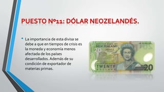 • El peso mexicano es la tercera moneda
más comercializada de toda América y la
más comercializada de América Latina,
esto...