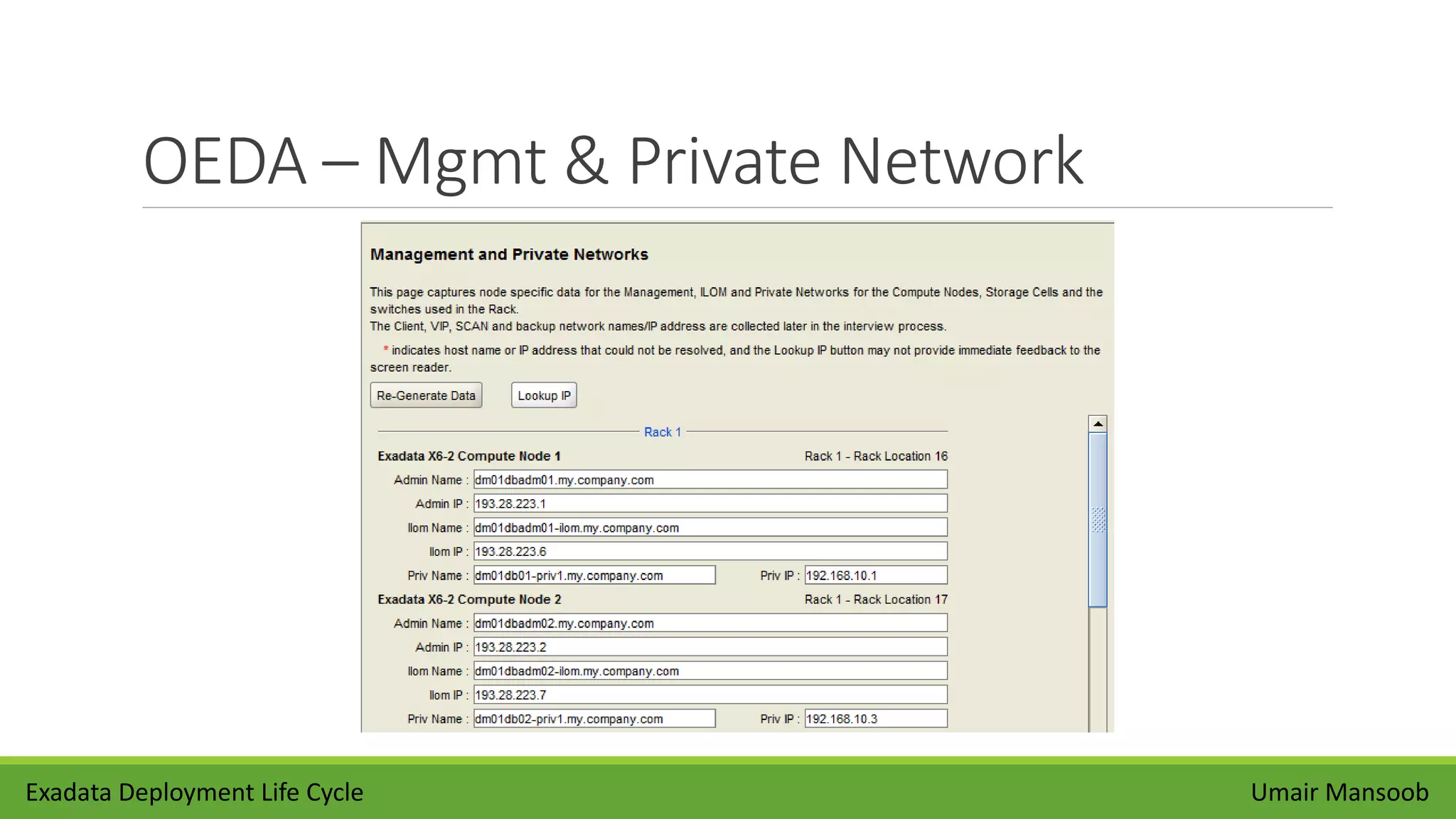 OEDA – Mgmt & Private Network
Umair MansoobExadata Deployment Life Cycle
 