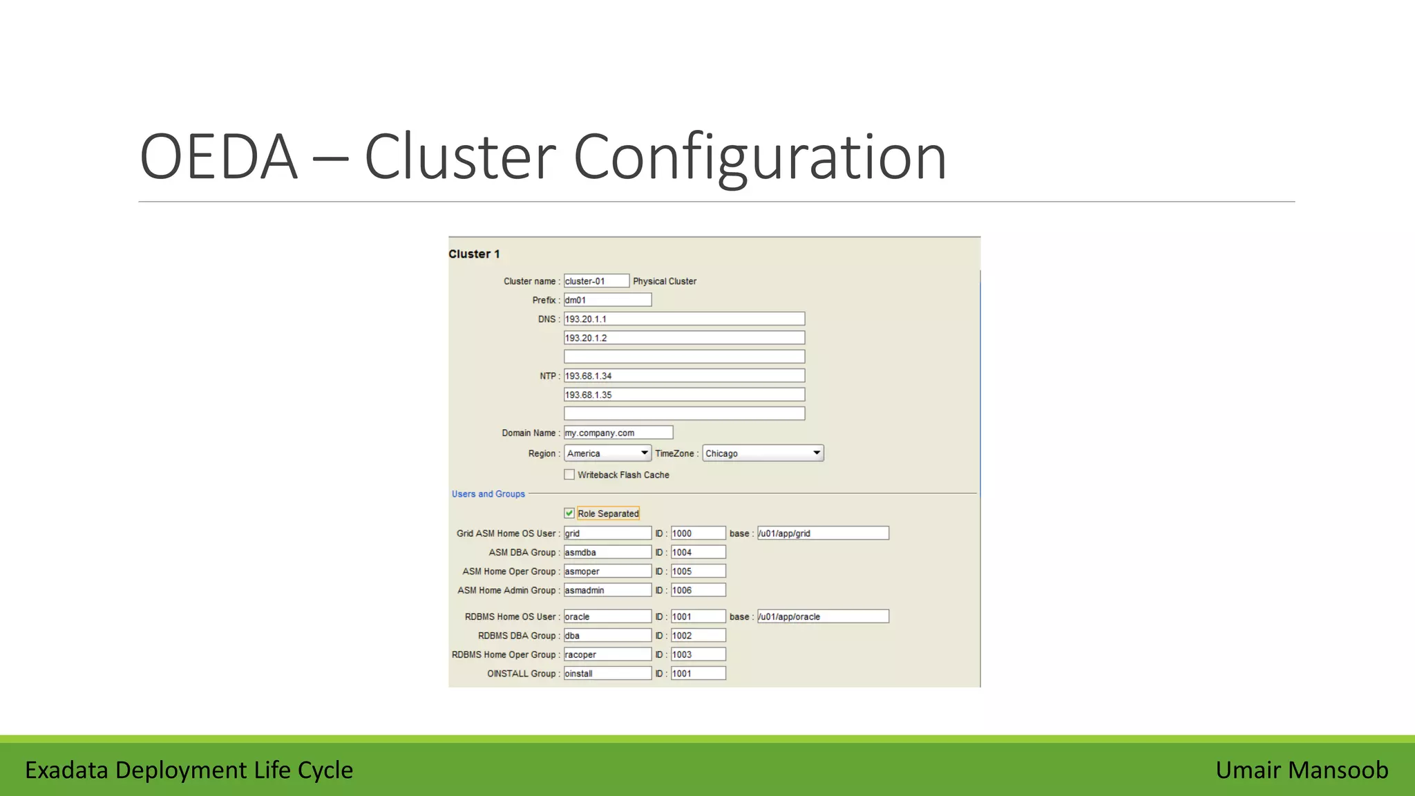 OEDA – Cluster Configuration
Umair MansoobExadata Deployment Life Cycle
 