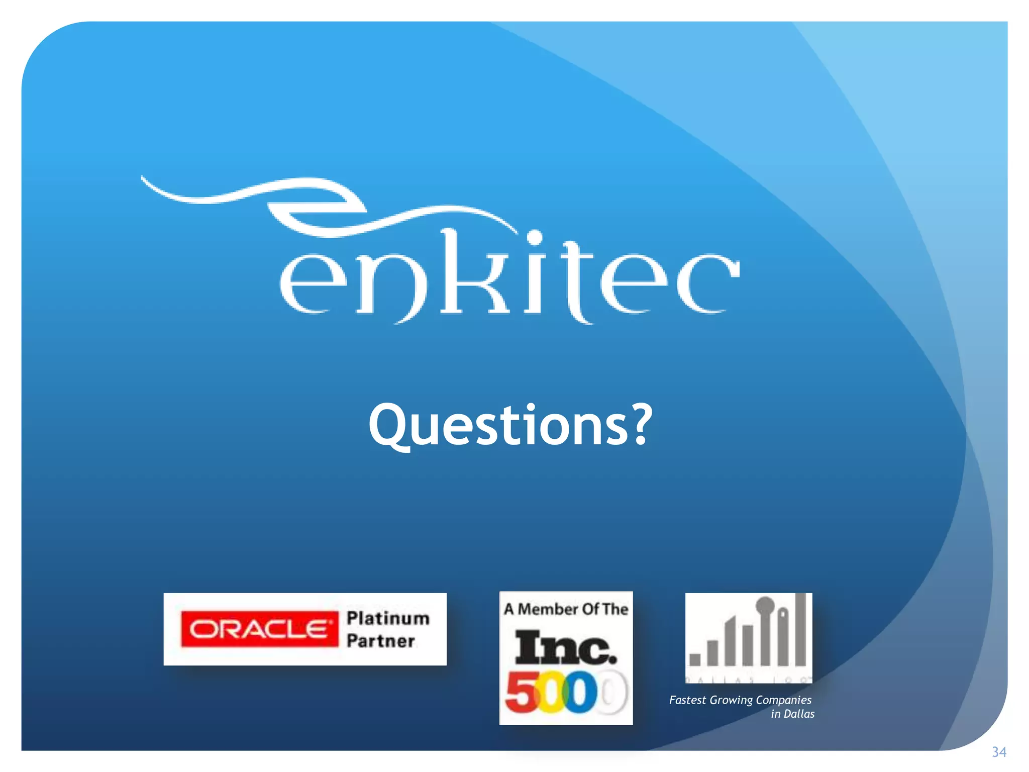34
Questions?
Fastest Growing Companies
in Dallas
 