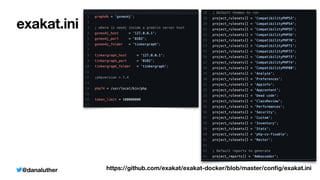 @danaluther
exakat.ini
https://github.com/exakat/exakat-docker/blob/master/con
fi
g/exakat.ini
 