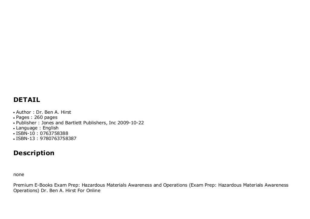 Premium EBooks Exam Prep Hazardous Materials Awareness and Operations (Exam Prep Hazardous