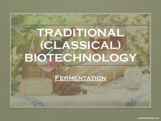 TRADITIONAL 
(CLASSICAL) 
BIOTECHNOLOGY 
Fermentation 
cellardoorfestival.com 
 