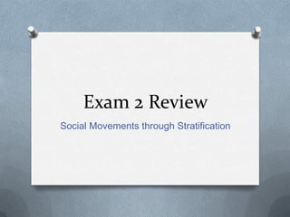 Exam 2 Review
Social Movements through Stratification
 