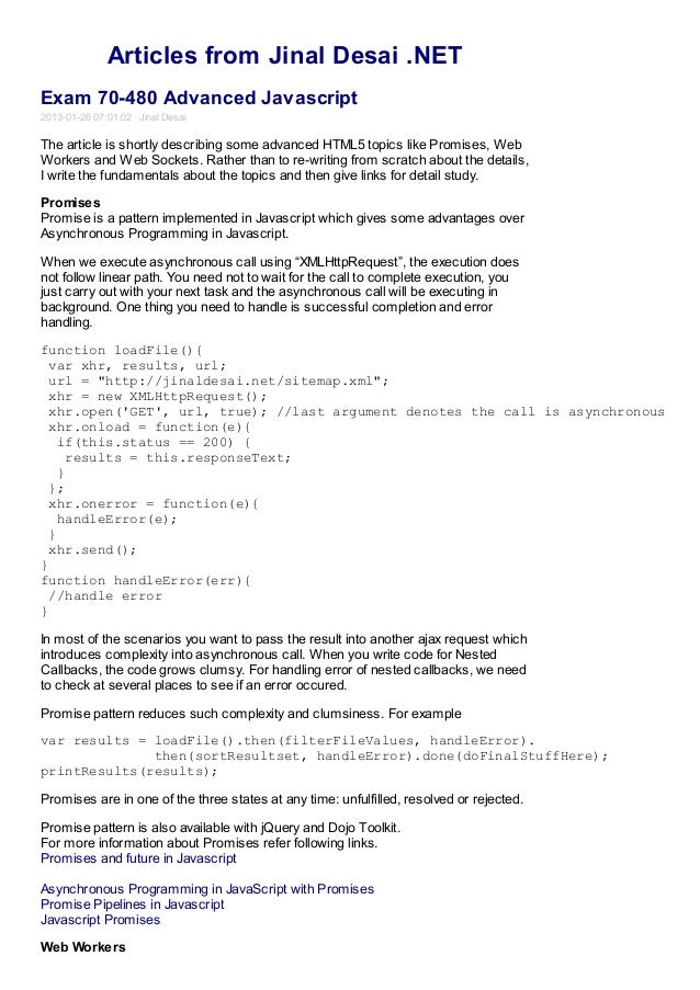 exam 70 480 advanced javascript at jinal desai net