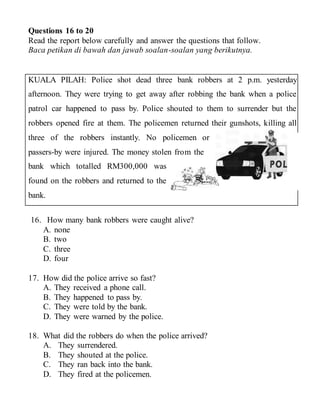 Bahasa Inggeris Tahun 4 Kertas 1 Ogos 2016