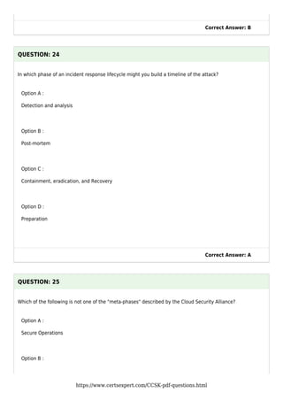Cloud Security Alliance CCSK exam dump free | PDF