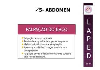 5- ABDOMEN
L
A
P
PALPAÇÃO DO BAÇO
P
E
D
UFRN
 